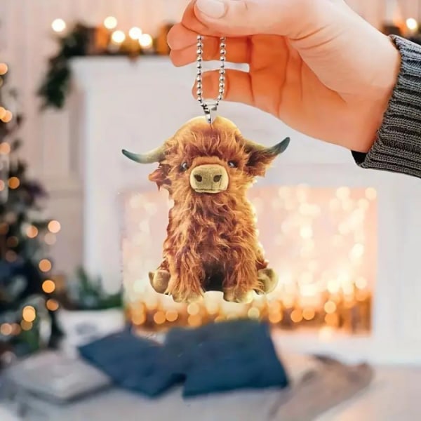 Jiyuge Highland Cattle Hengedekorasjon Med Perlekjede Ku