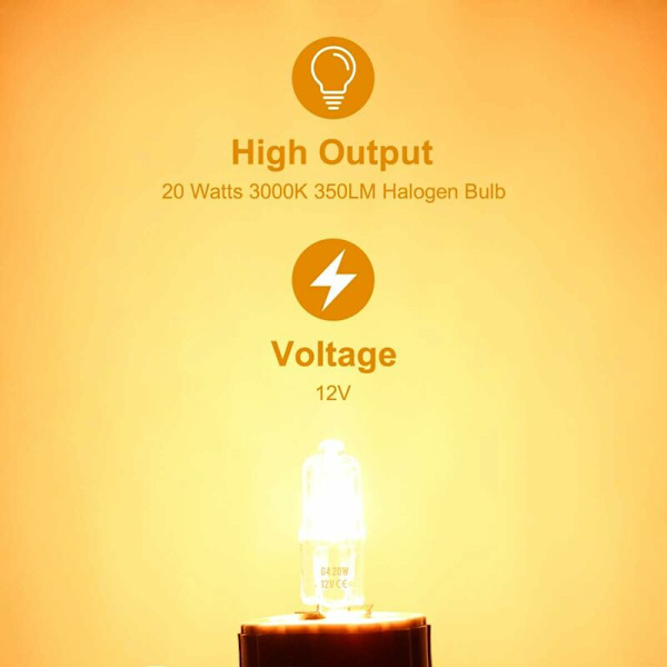 Förpackning med 10 halogenlampor G4, 12V 20W, varmvit 3000K, 350LM, Di