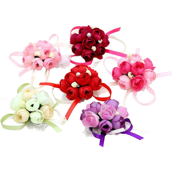 6 stk. tilfældige stof farve simulation perle blomster armbånd bryllup