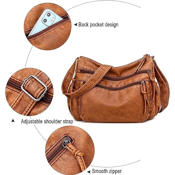 (Brun) Dam Crossbody Väska i Mjukt PU Läder Dam Handväska C