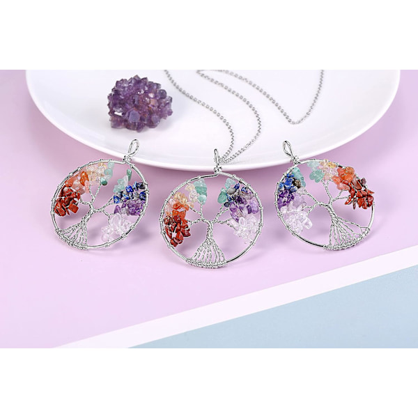 Smyckeshänge Halsband 7 Naturliga Chakra Stenar DIY Livets Träd