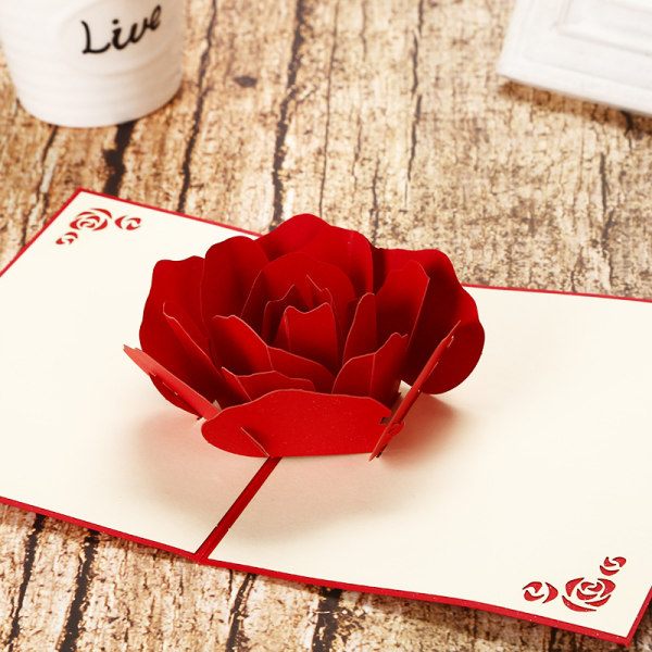 3D ruusun muotoinen romanttinen hääpäivä onnittelukortti