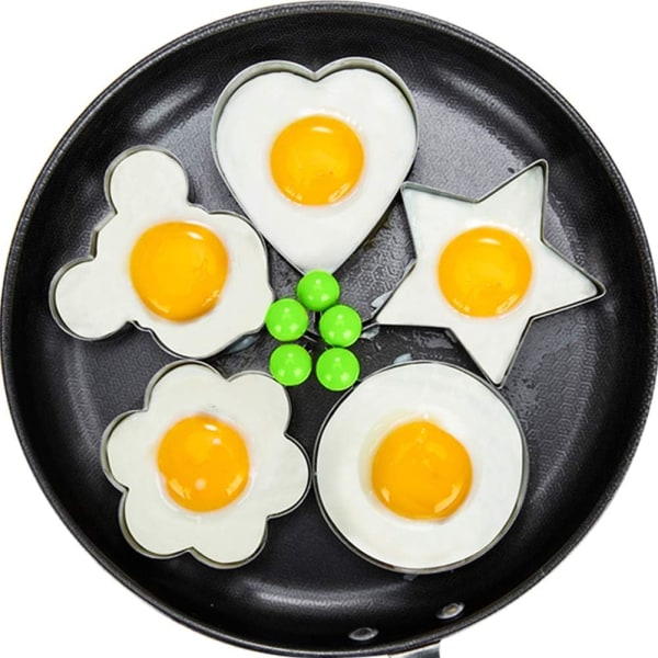 5 Former Non-Stick Stekt Egg Mold Egg Ringer med Håndtak Rustfritt
