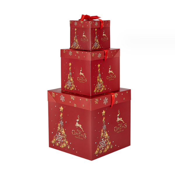 Rød julegaveæske med bånd - gaveemballage, 3 størrelser (1