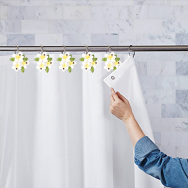 12 stk hvite blomster dekorative dusjgardinkroker i metall U-form,