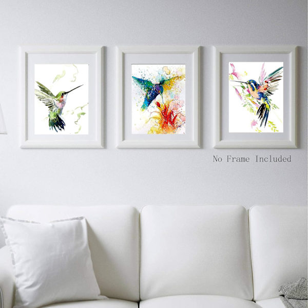 3 st oförpackade abstrakta akvarellfågelposters – kolibri och flo
