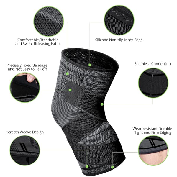 Svarta sportknäskydd, 2-pack L-storlek elastiska justerbara knäskydd