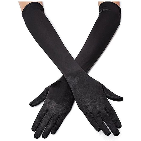 Svarta damhandskar Långa handskar Satin Armbåge Kvällshandske Långa armbågsskydd P