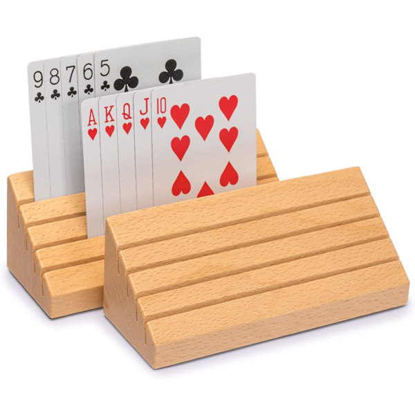 Set med 2 standardstora spelkortshållare i massivt bokträ