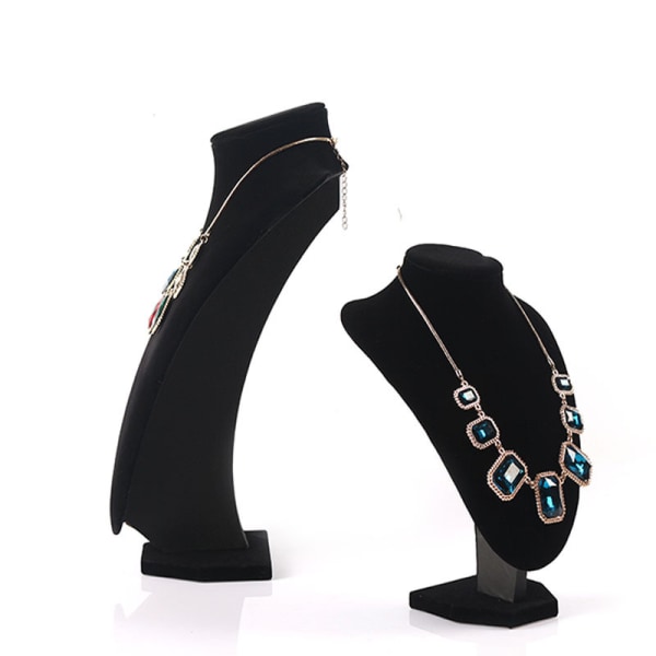 2-delad smyckeställ i svart sammet halsband kedja display byst ver
