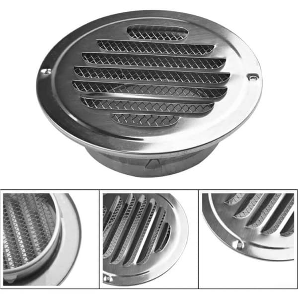 1 stk. ventilasjon, ventilasjonshull i rustfritt stål, ventilasjon med nett, rund