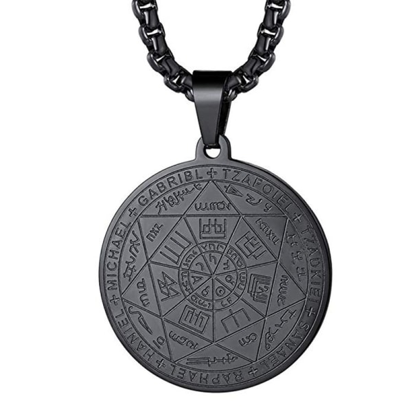 (Svart) Talisman Medaljong Halsband Sigill av de 7 Ärkeänglarna för Män