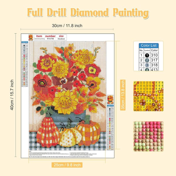 30x40cm Græskar Diamantmaleri Kits til Voksne, Fuld Drill Efterår