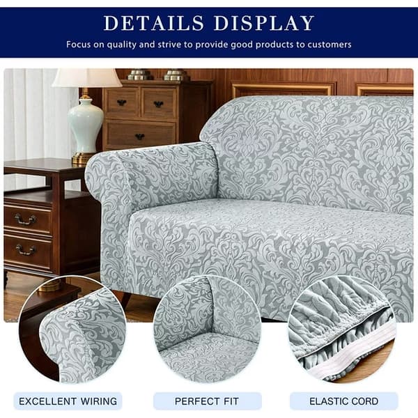 Lysegrå, sofaovertrekk, 3 seters jacquard damask sofaovertrekk
