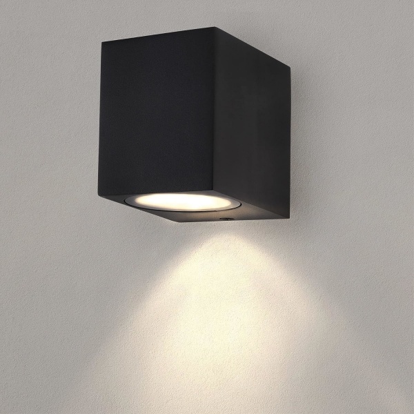 LED Outdoor Wall Light - Black - Cube - Square - 1x GU10 Down - W