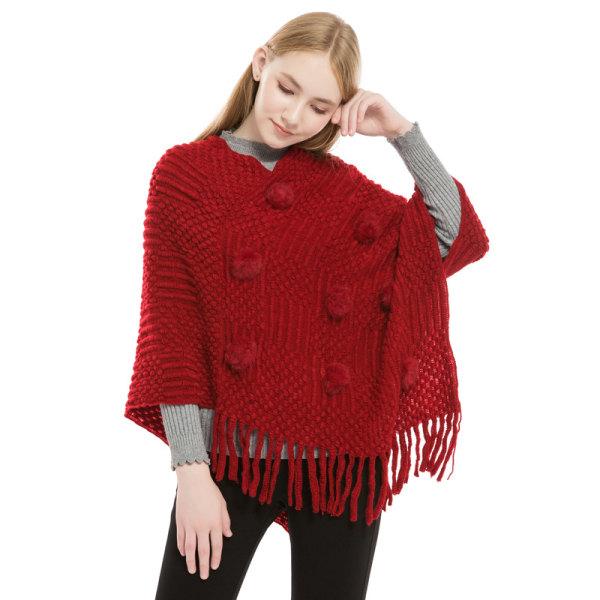 Red, oversized women's soft Pashmina shawl cape sweater - cashmer