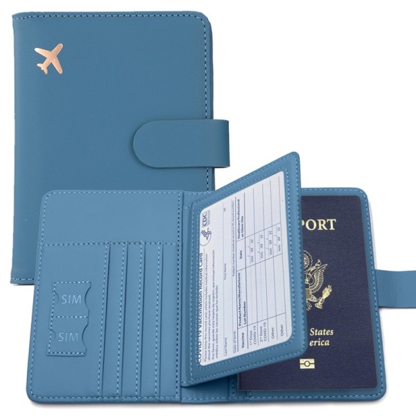 Blå, ID-förvaringsväska, integrerad passhållare, multifunktionell