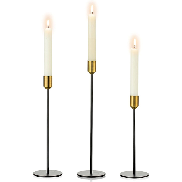 3 Ljusstakar Ljusstake Guld och Svart Metall Hög Guld Ljus