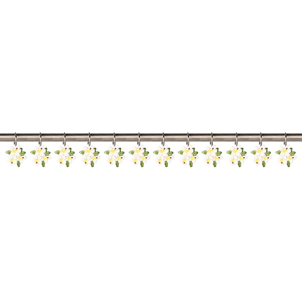 12 stk hvite blomster dekorative dusjgardinkroker i metall U-form,