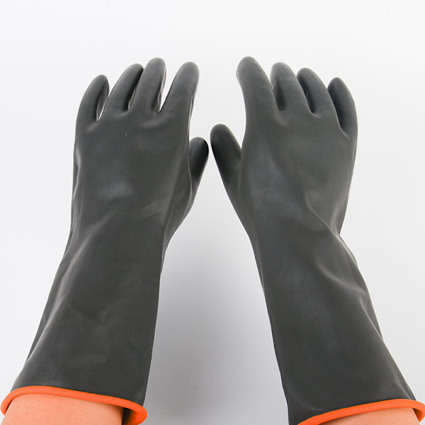 35CM Heavy Duty Sorte Handsker, 1 Par Kemikaliebestandige Latex Handsker
