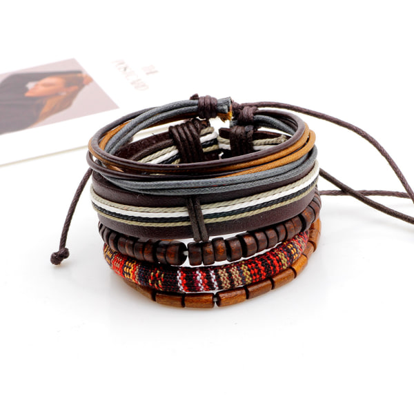 Wrap-armbånd for menn og kvinner, hampesnorer, treperler, etniske, tribale armbånd