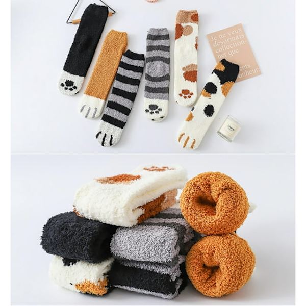 Set med 6, korallfleece höst/vinter damstrumpor mjuka, varma