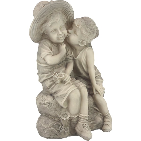 Nedre barn jente og gutt hagedekor statue, 8,5*13*9cm, poly