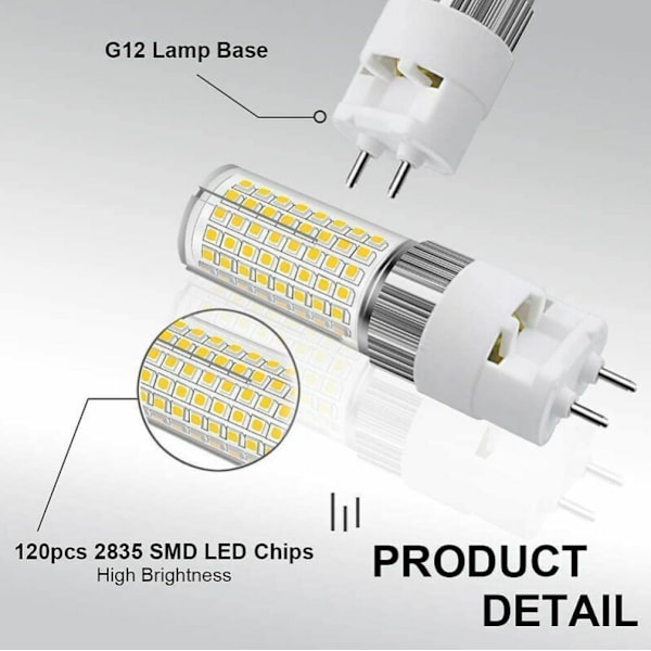 1 stk kald hvit 6000k, 12W G12 maislys 120 stk 2835 konstant cu