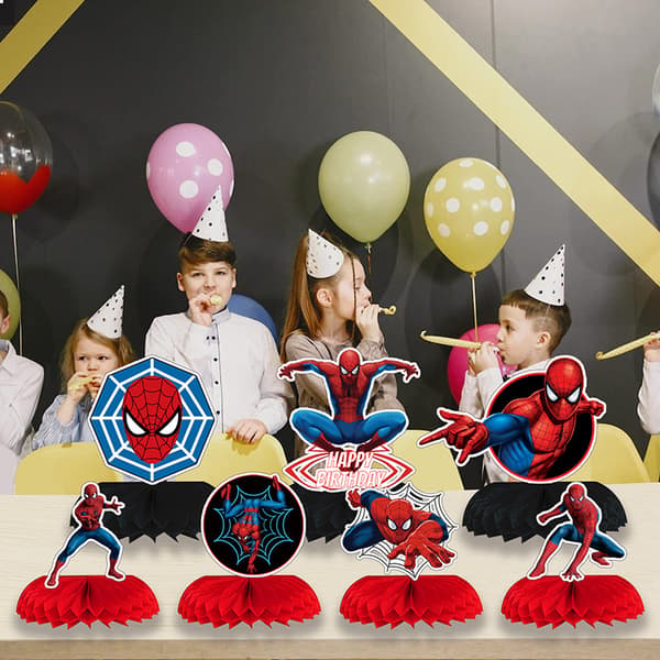 7 Spider-Man-tema honeycomb-bordpynt til spisebordet