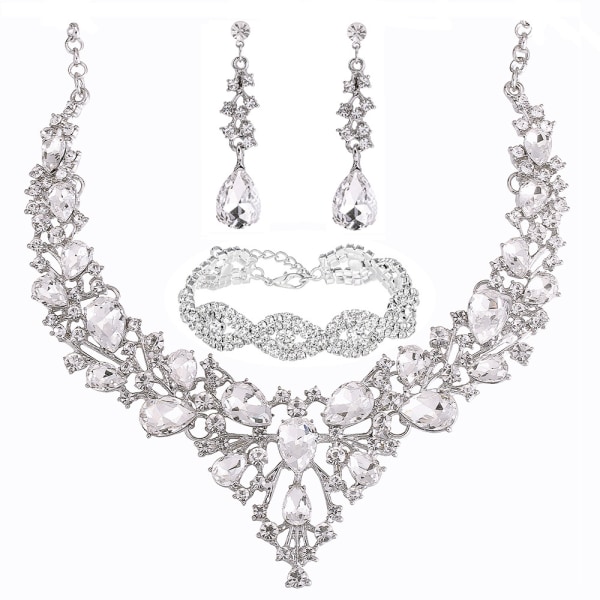 3-piece set of women's ball attire, bridal rhinestone crystal nec