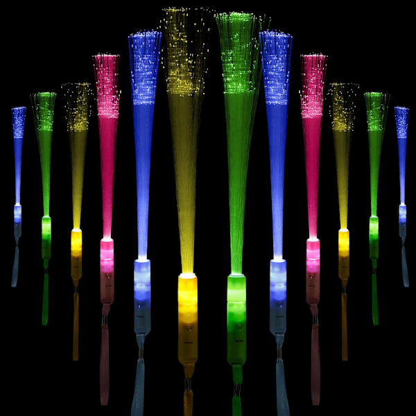 LED lyspinner, 2 stk fiberoptisk lys, flerfarget flagg