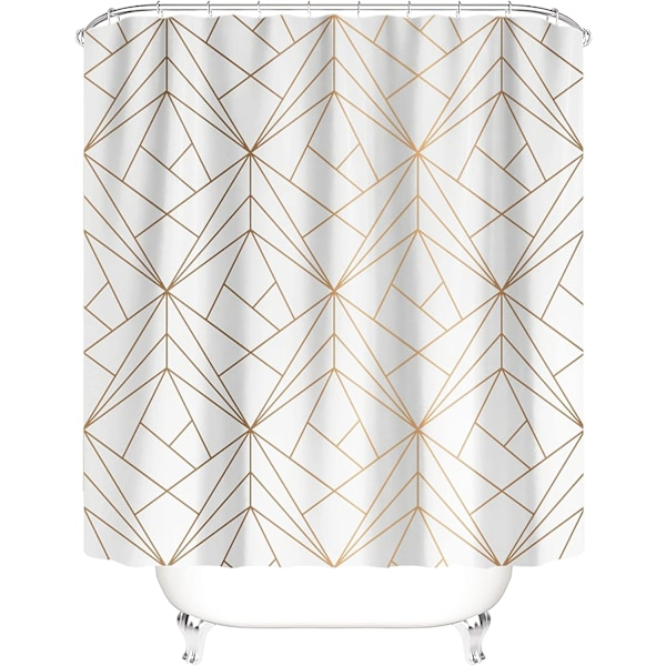 DESIGN Guld Duschdraperi Gul Linje Trianglar Badrumstextil