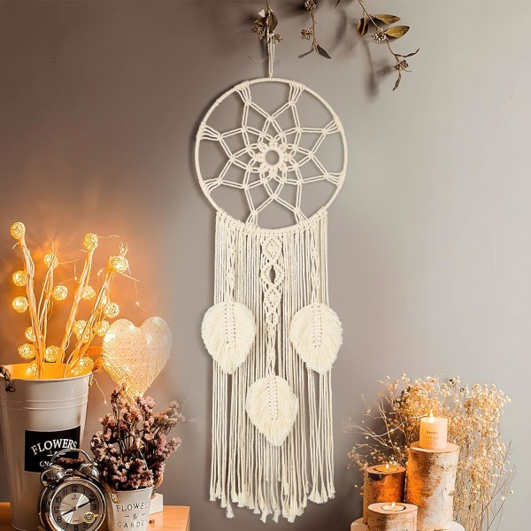 Vacker dröm Macrame drömfångare, stor vävd fjäder väggdekoration