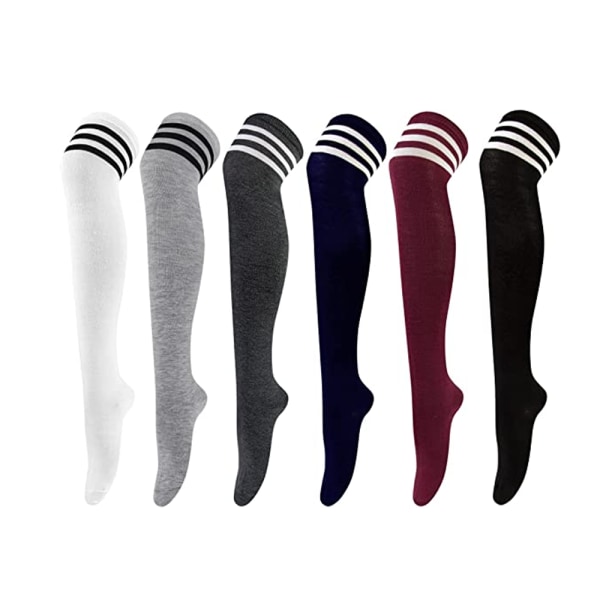 6 par knehøye sokker kvinner Knehøye sokker lange lårhøye Soc