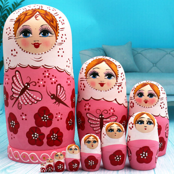 Merke av stabledukker, 10 stykker, Serie med russiske dukker Poupee
