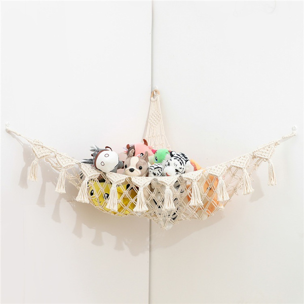 Plush-makrame-riippaverkko valolla, kulmaverkko leluille, Organi