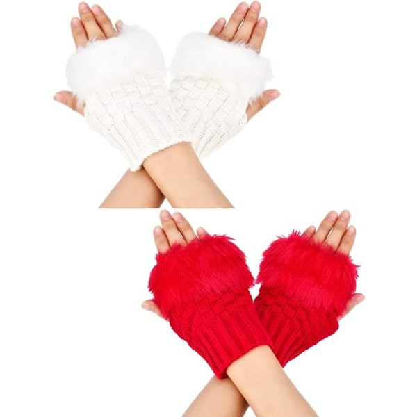 (red, one piece of each white)2 Pairs Winter Fingerless Gloves Short Touch