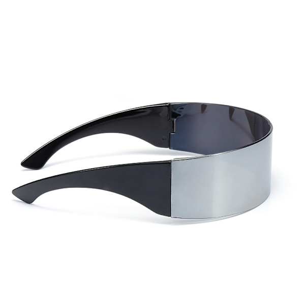 Smal futuristiska solglasögon med silverfärgade spegelglas