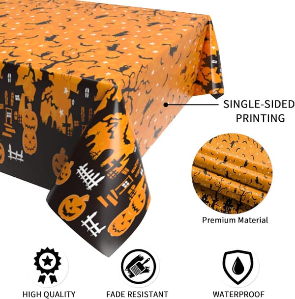 1 stk. Orange Spooky Pumpkin Rektangulær Plast Halloween Dug