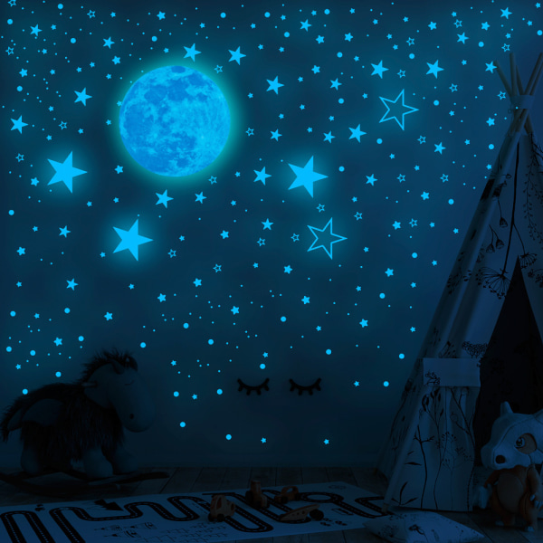 Blåt lys Lysende stjerner måne soveværelse Børneværelse boligindretning