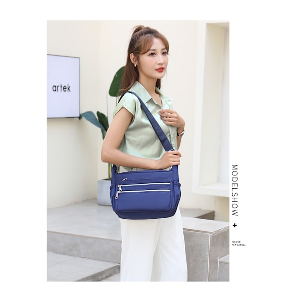 Blå dame skuldertaske, multi lomme casual messenger taske, nyl