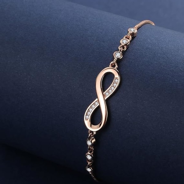 Rose Gold, 925 Silver Infinity-armband för kvinnor, Infinity Heart B