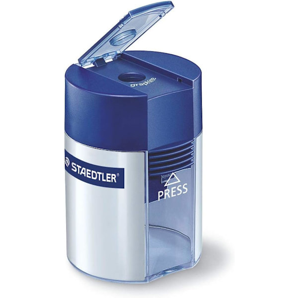 Blyantspidser, metal, med cylindrisk beholder, til standard