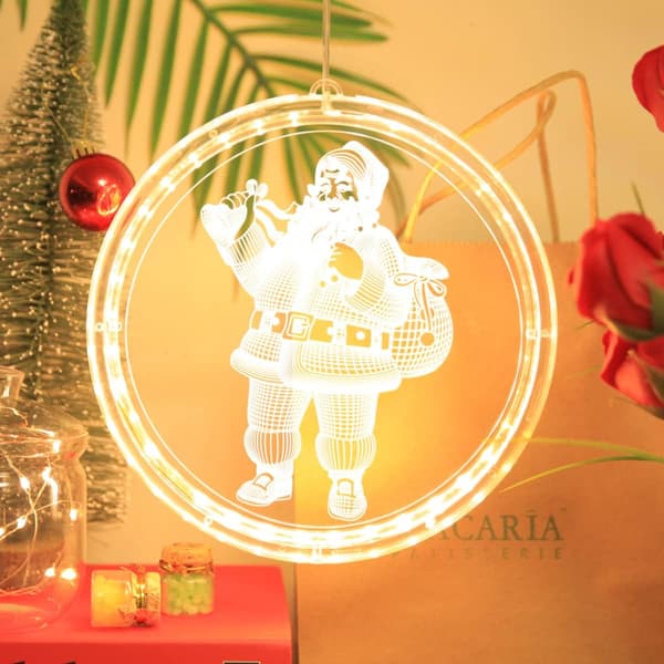 Julemand, LED-kranslys, vinduesophængslys, 3D-batteri