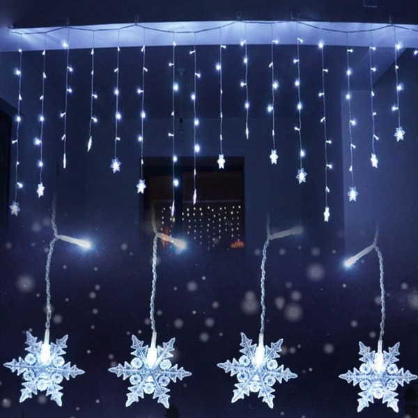 Snöflinga gardinlampor, 4M 96 LED ljusslinga, fönsterdekoration, jul, bröllop, födelsedag-Färg