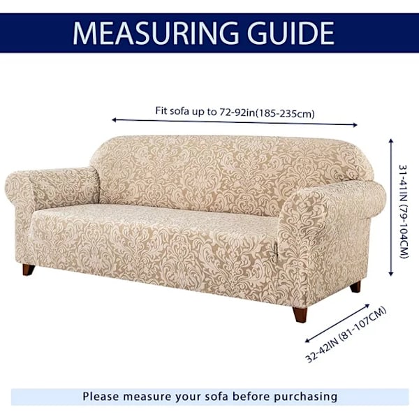 Aprikosfarget sofaovertrekk, 3-seters jacquard damask sofaovertrekk