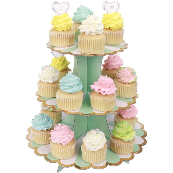 3-vånings cupcake-ställ i kartong, cupcake-ställ för babyshower, barn