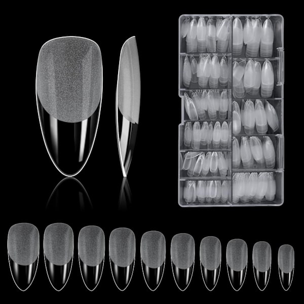500 stycken falska naglar i mandelform, transparenta amerikanska nageltips