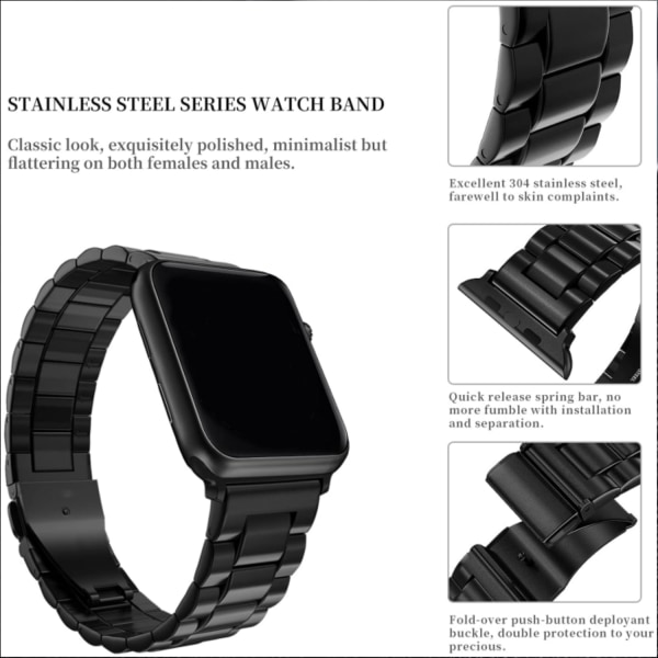 Svart, kompatibel med Apple Watch armband 42mm/44mm/45mm/49mm,