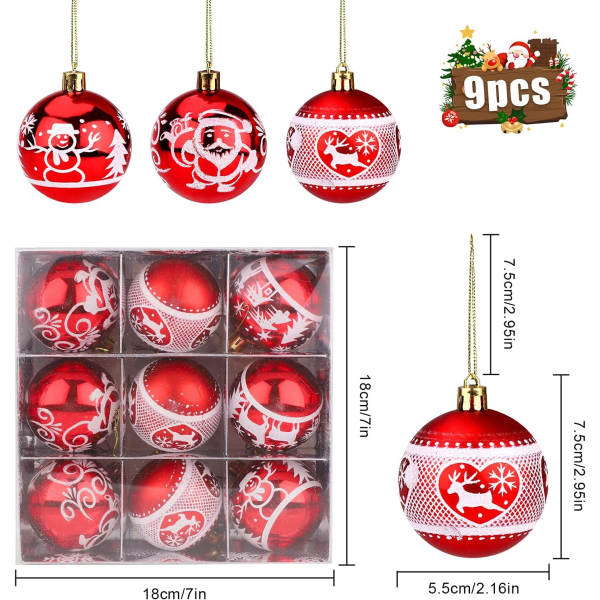 Couleur or 9 pièces boules de Noël, 60mm décorations de boule de Noël incassables